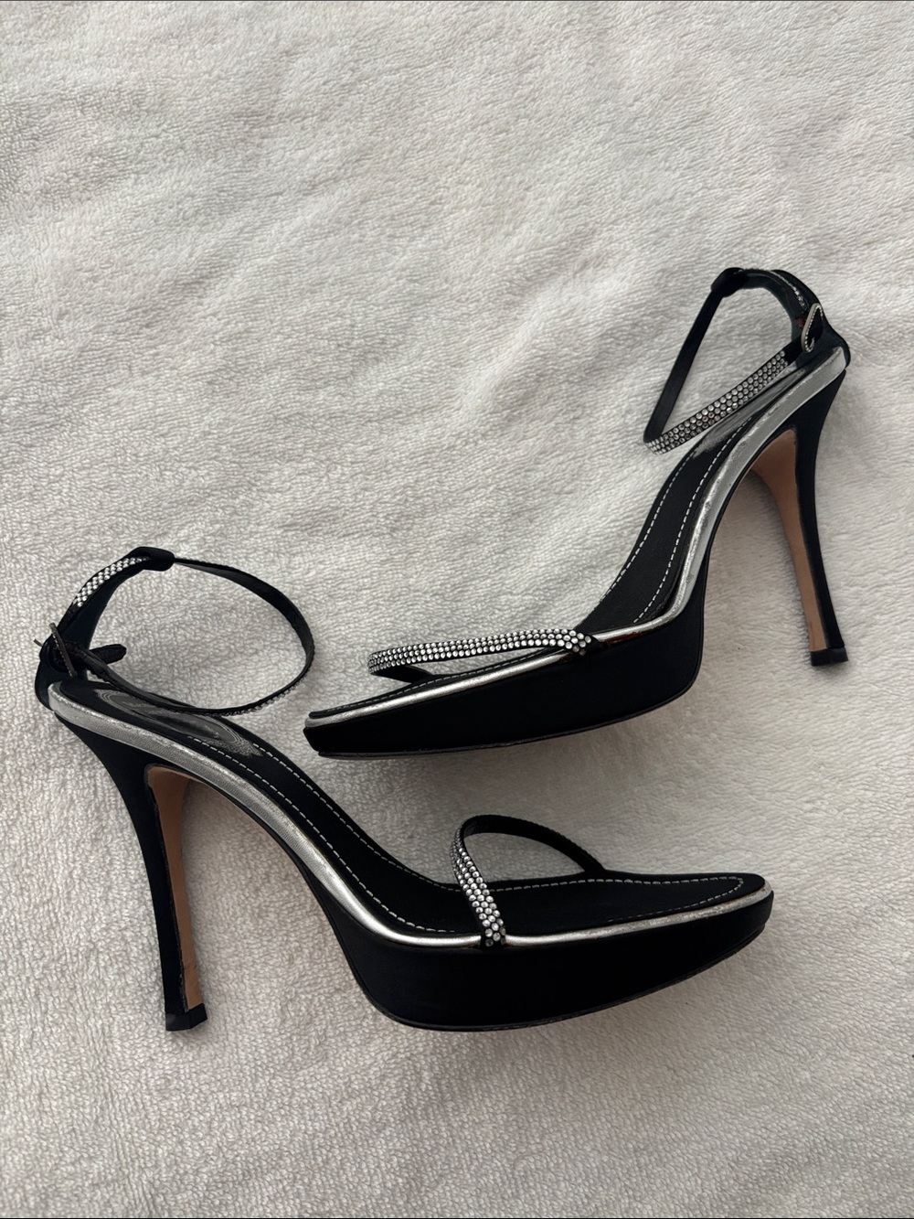 Rene Caovilla Satin Rhinestone Strappy Heels - Picture 8 of 17